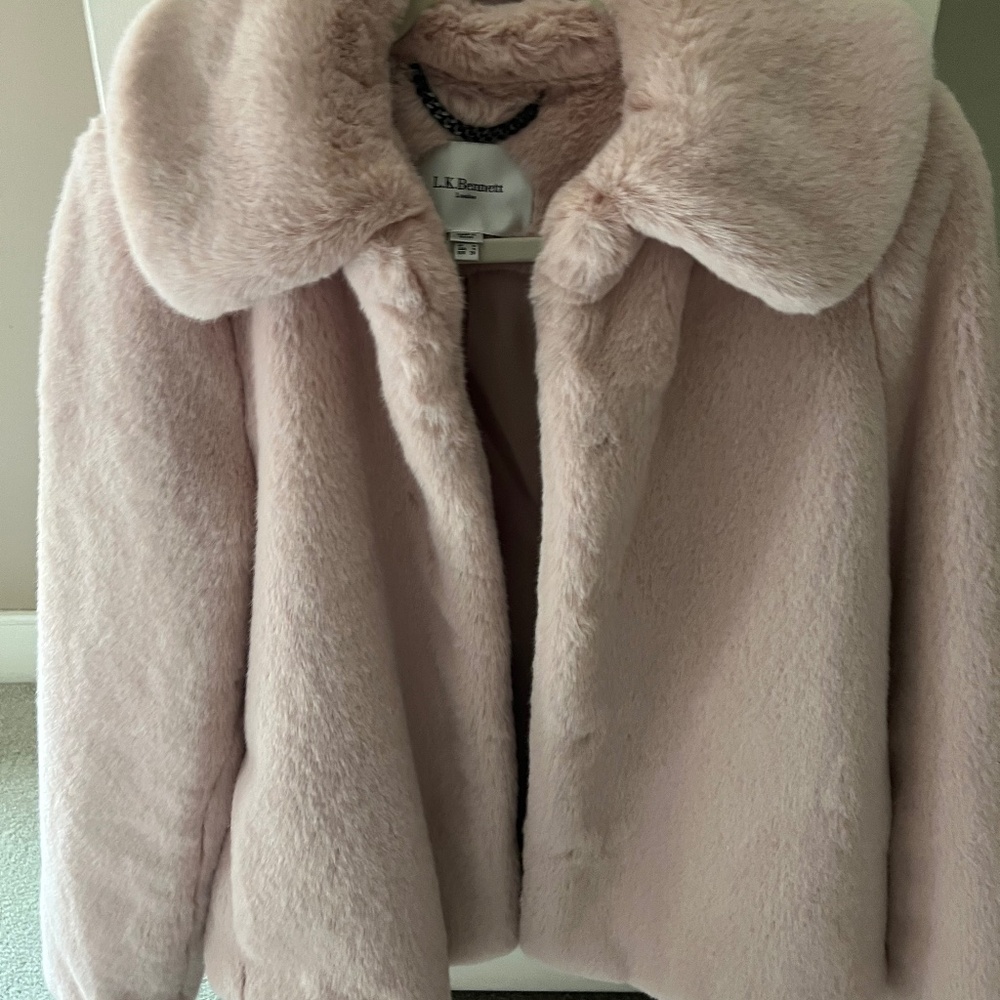 LK Bennett short ash rose faux fur coat (Size 4)